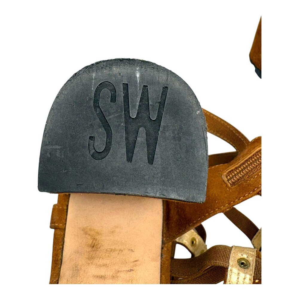 Stuart Weitzman Cleo Rivet Camel Suede Gladiator … - image 4